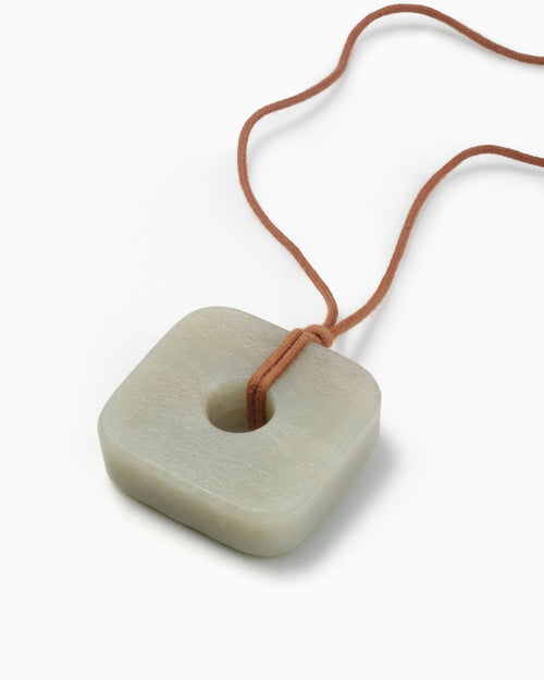 Chunky Square Donut Necklace Pendant In White Nephrite