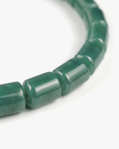Classic Barrel Beads Bracelet In Green Guatemalan Jade