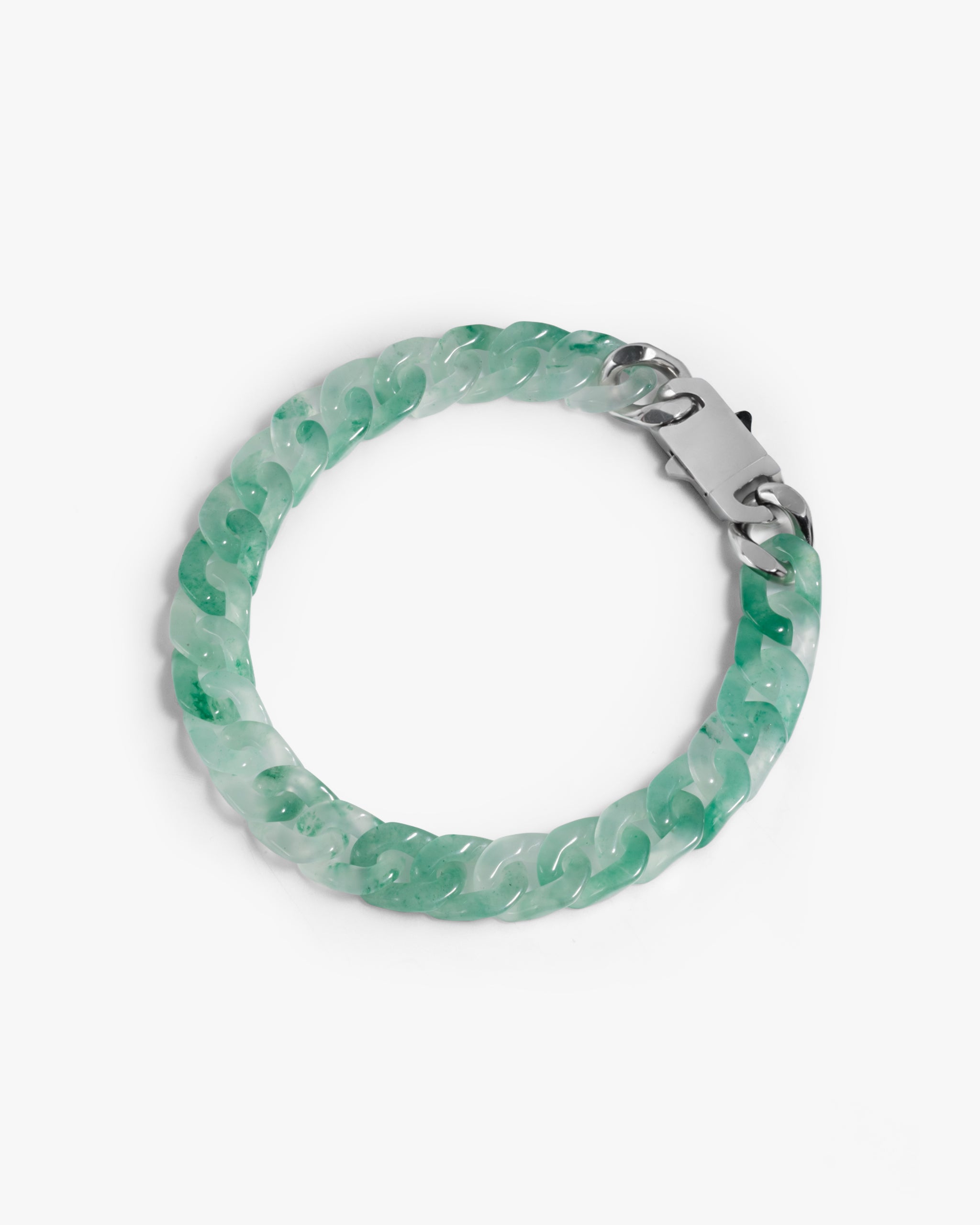 Classic Cuban Link Chain Bracelet In African Green Jade
