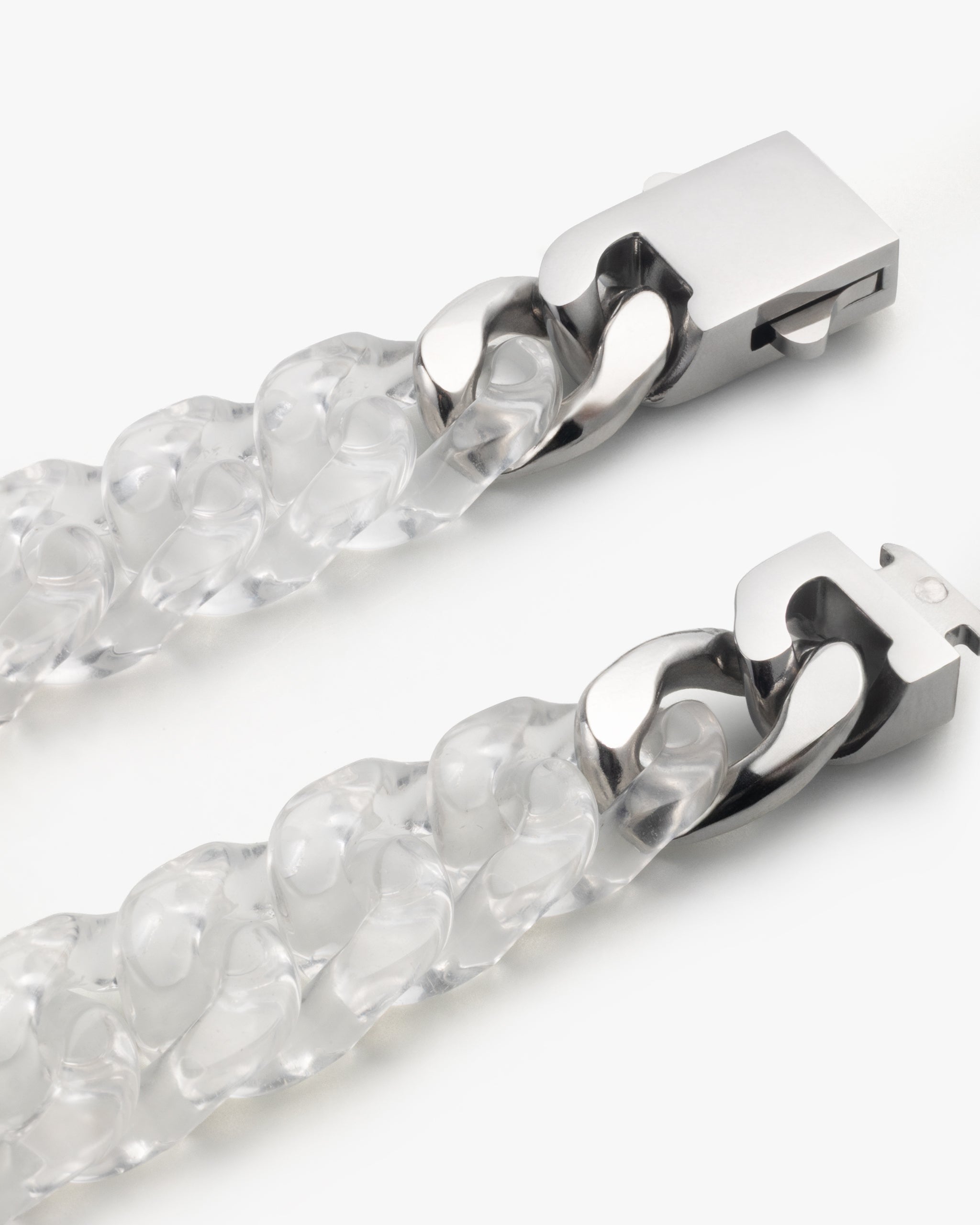Pulsera de Cadena de Eslabones Cubanos Clásica en Cuarzo Transparente