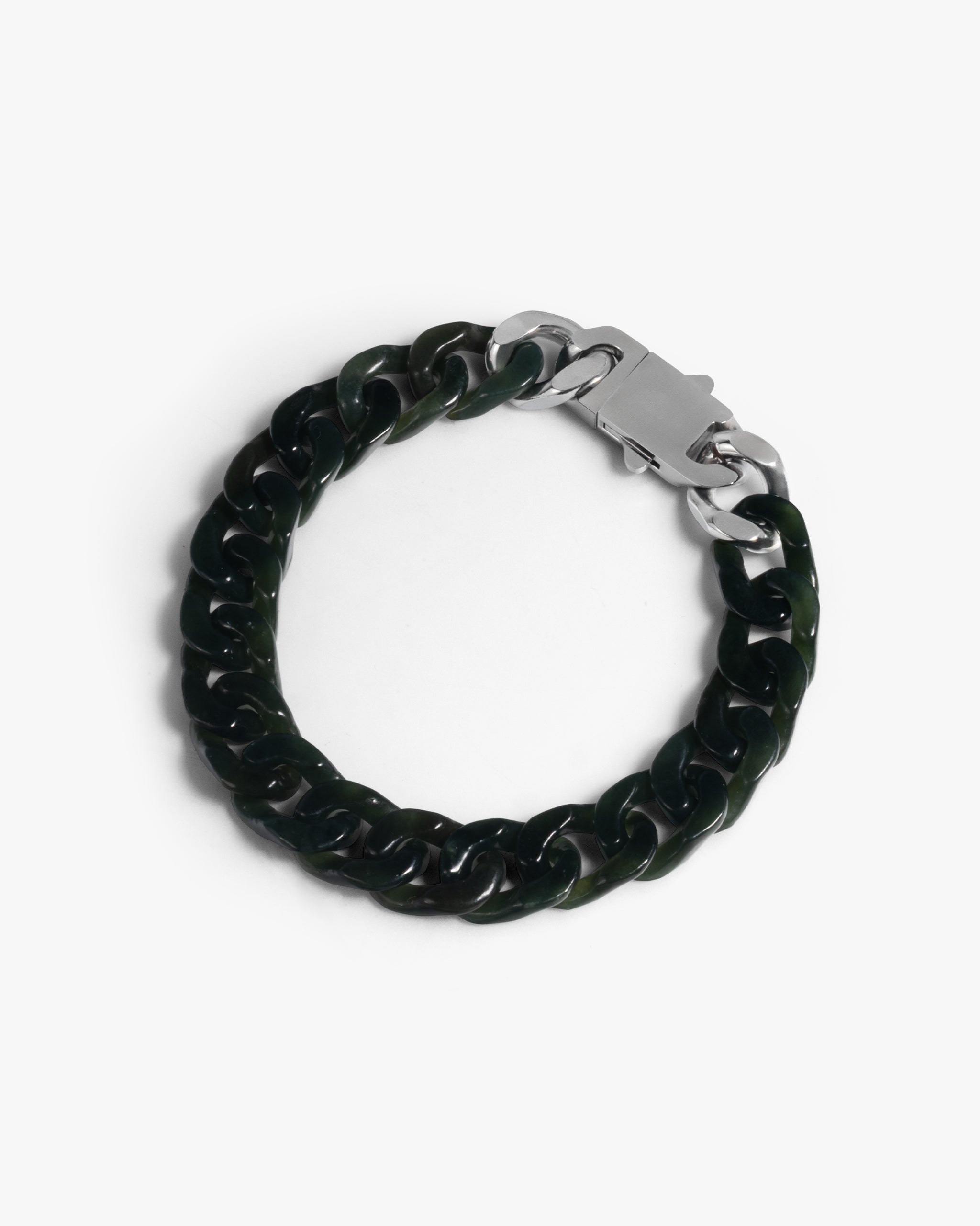Pulsera Clásica de Eslabones Cubanos de Nefrita Verde Oscura