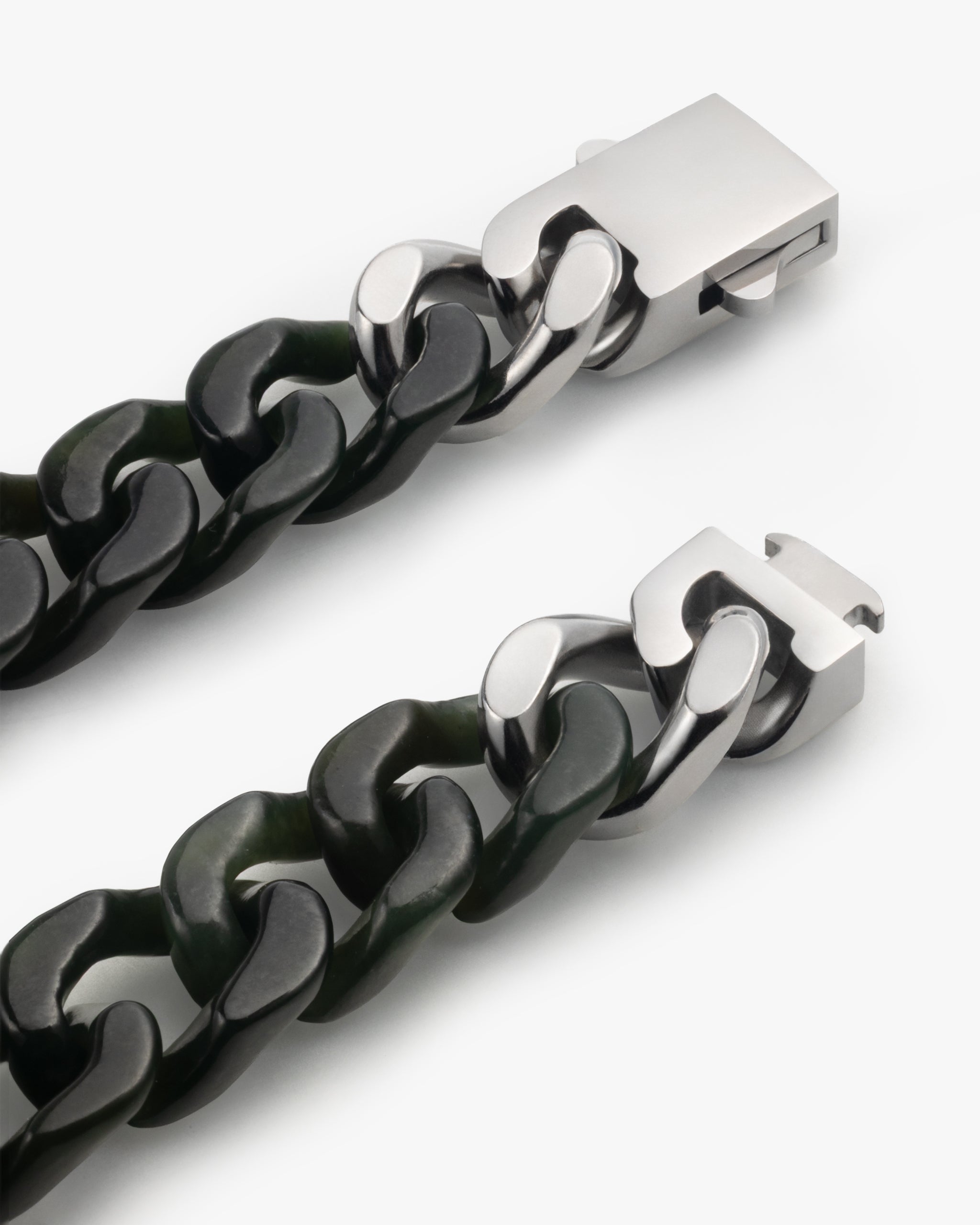 Pulsera Clásica de Eslabones Cubanos de Nefrita Verde Oscura
