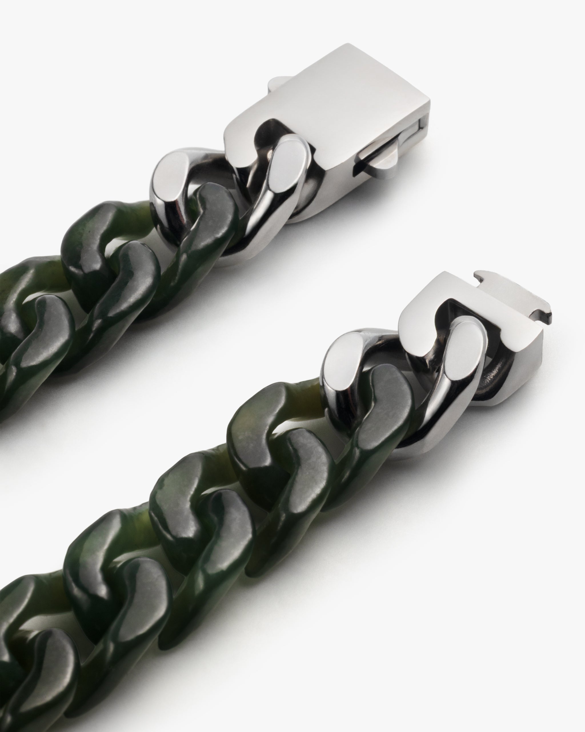 Classic Cuban Link Chain Bracelet In Light Green Nephrite