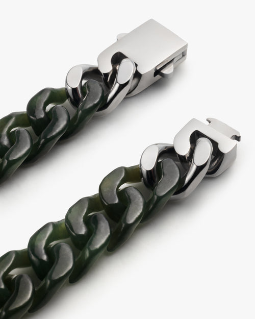 Classic Cuban Link Chain Bracelet In Light Green Nephrite