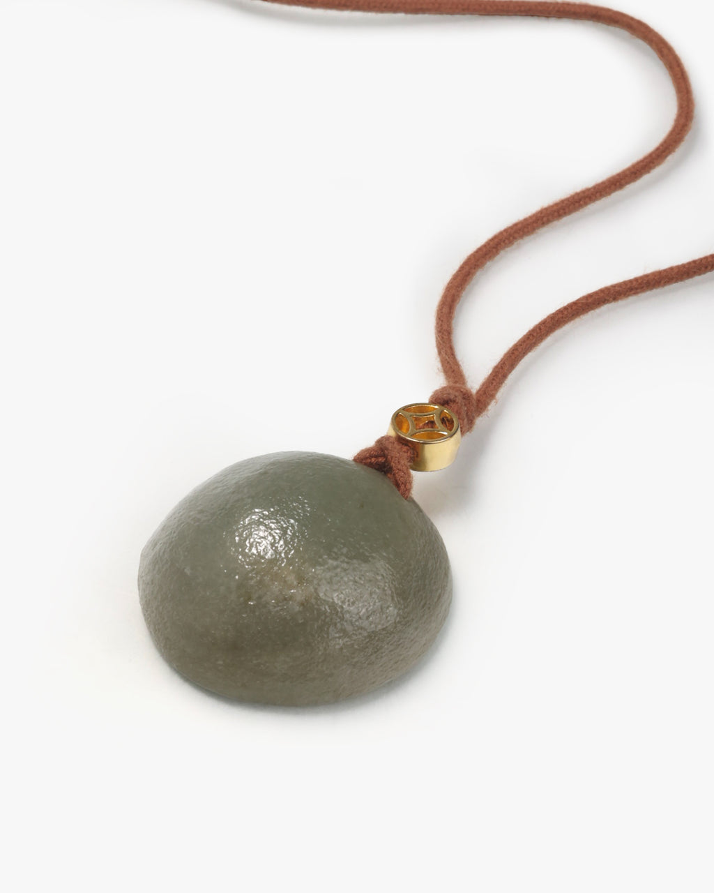 Hemisphere Necklace Pendant In Brownish Green Nephrite