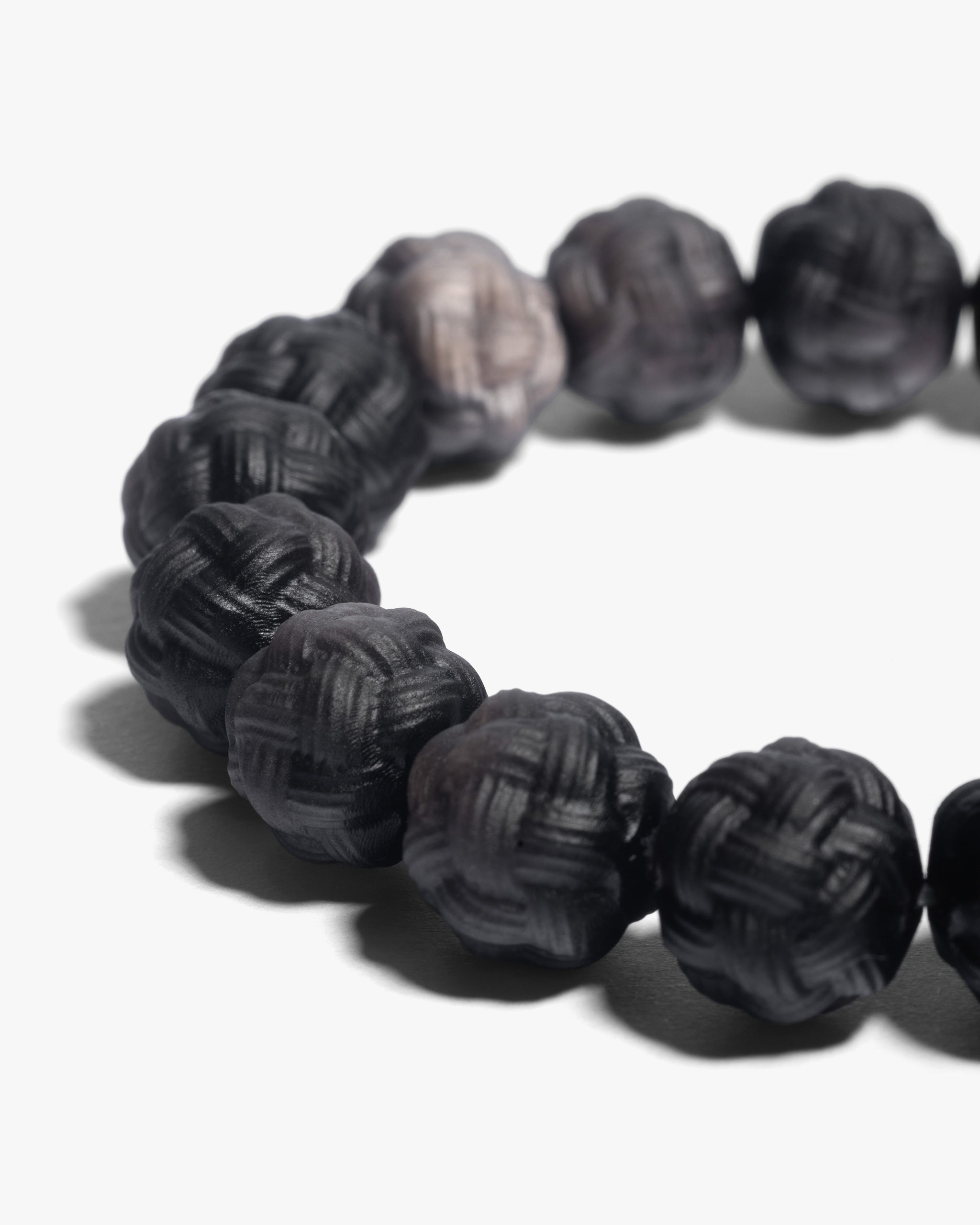 Knot Bead Bracelet In Natural Silver Obsidian