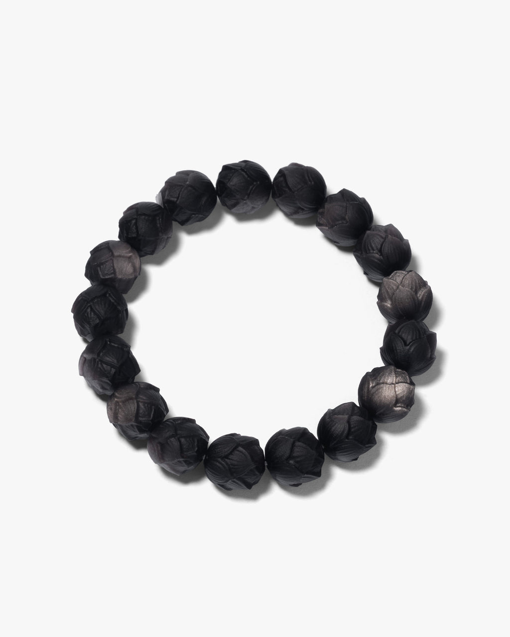 Lotus Bead Bracelet In Natural Silver Obsidian