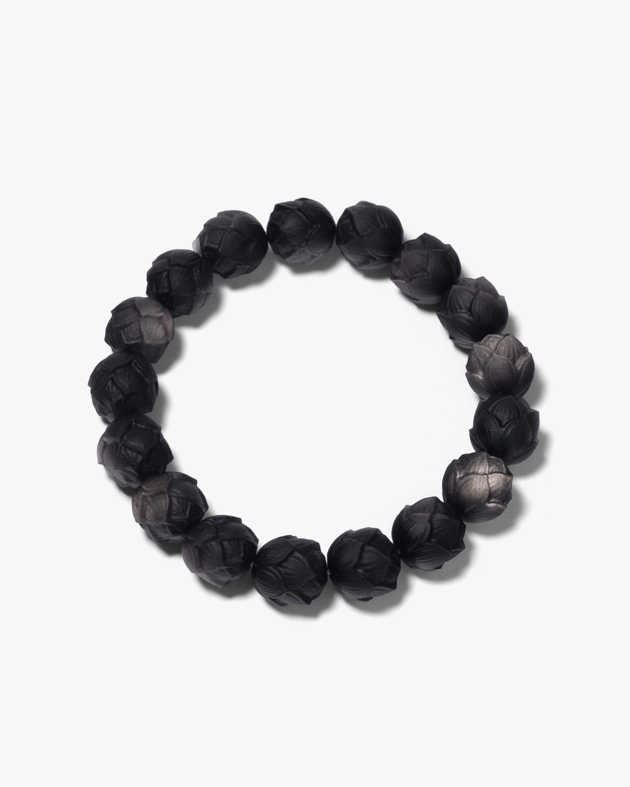 Lotus Bead Bracelet In Natural Silver Obsidian