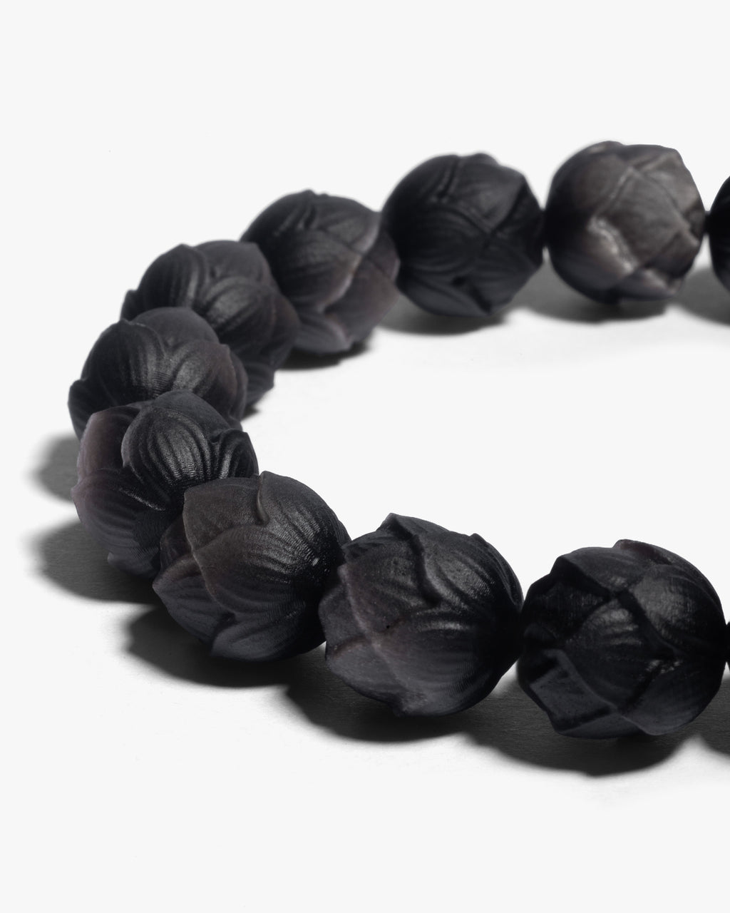 Lotus Bead Bracelet In Natural Silver Obsidian