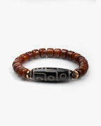 Pulsera de Dzi de Nueve Ojos de Hueso de Yak Vintage Tibetano