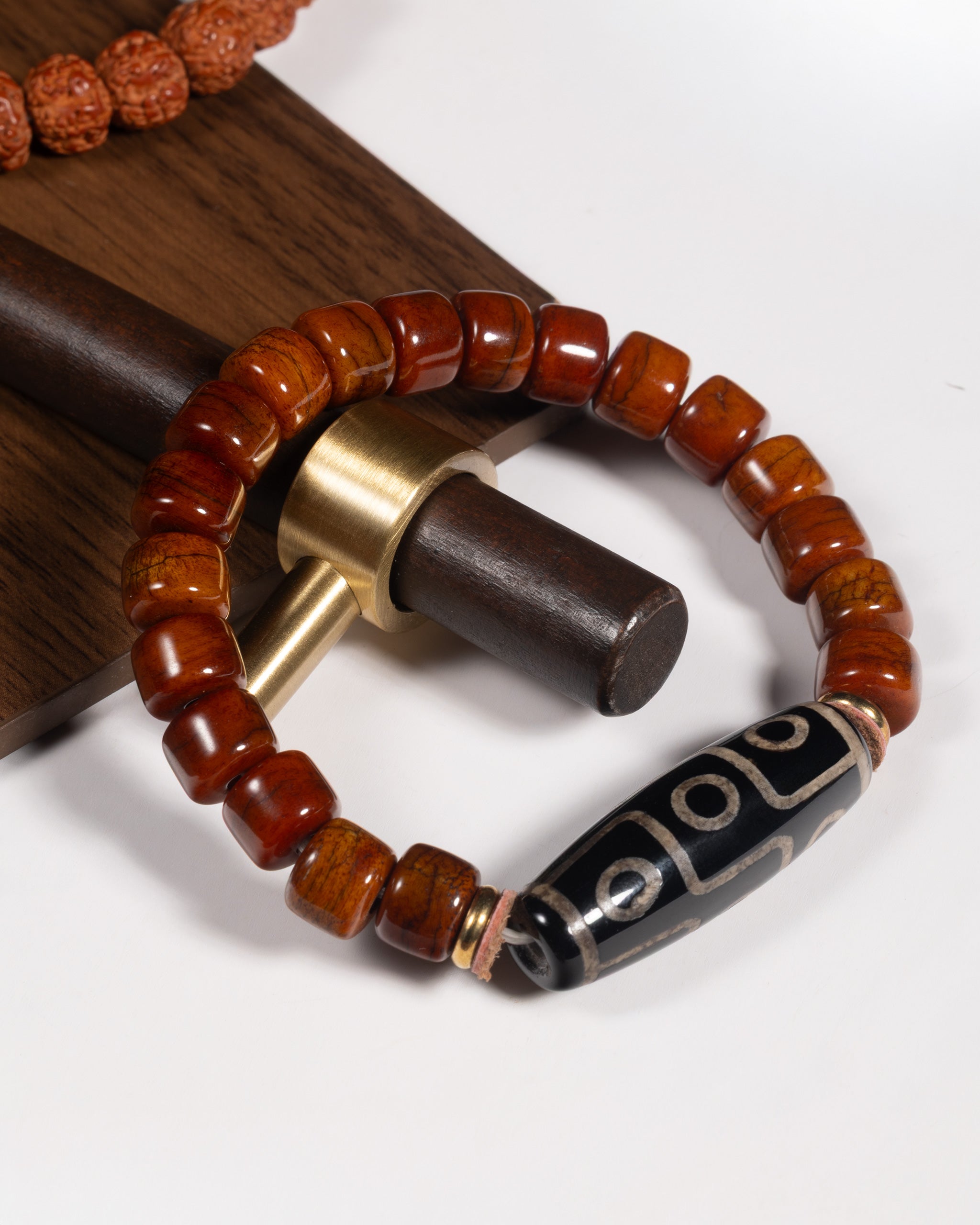 Nine Eye Dzi Bead Bracelet In Tibetan Vintage Yak Bone