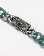 Single Piece Carved Cuban Chain Bracelet In Green Jade