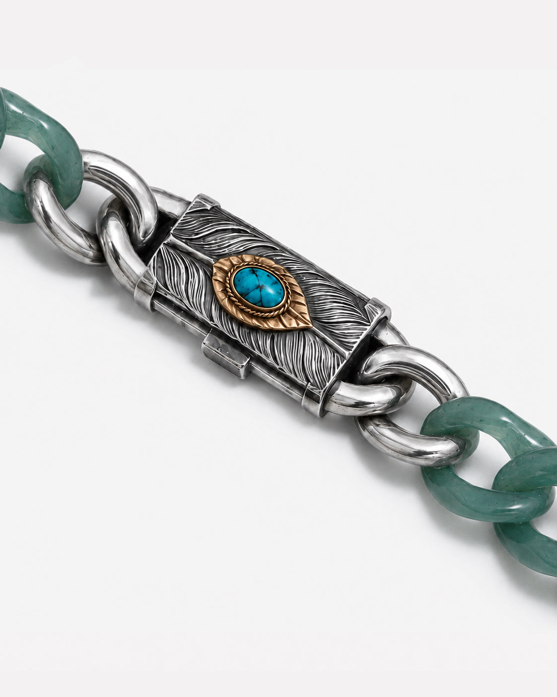 Single Piece Carved Cuban Chain Bracelet In Green Jade