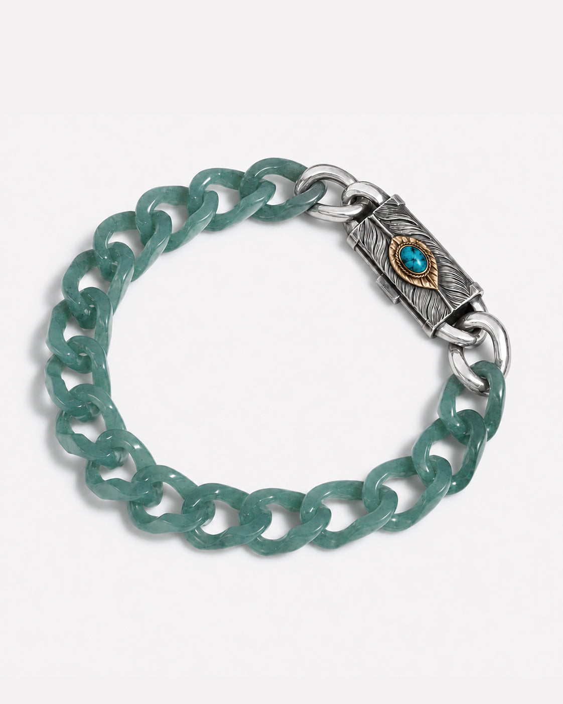 Single Piece Carved Cuban Chain Bracelet In Green Jade