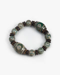 Three Eye Dzi Bead Bracelet In Natural Tibetan Agate With Lotus Spacer