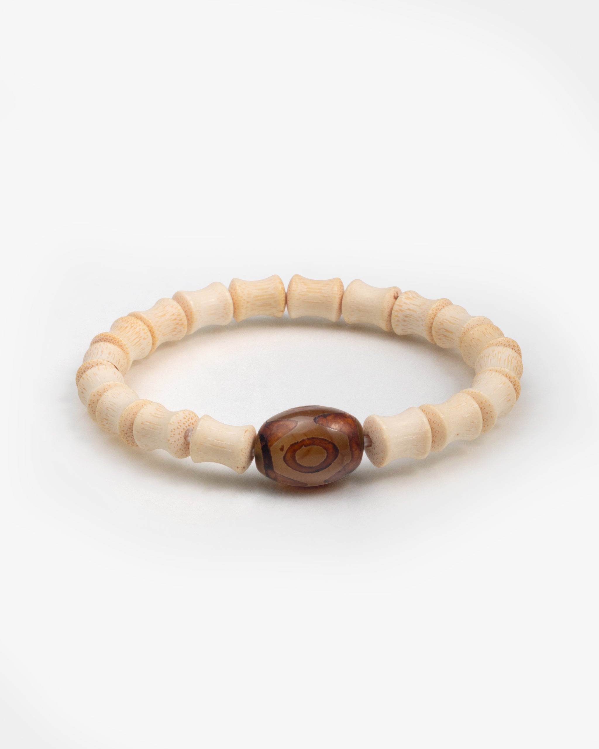 Pulsera de cuentas Dzi de tres ojos en ágata tibetana con bambú