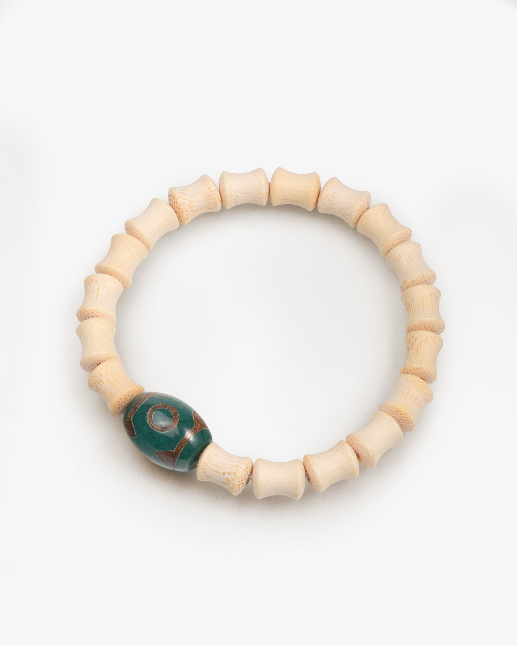 Pulsera de cuentas Dzi de tres ojos en ágata tibetana con bambú