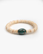 Three Eye Dzi Bead Bracelet In Tibetan Agate With Bamboo