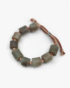 Tibetan Cylinder Bead Macrame Bracelet In Natural Hotan Nephrite