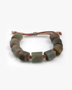 Tibetan Cylinder Bead Macrame Bracelet In Natural Hotan Nephrite