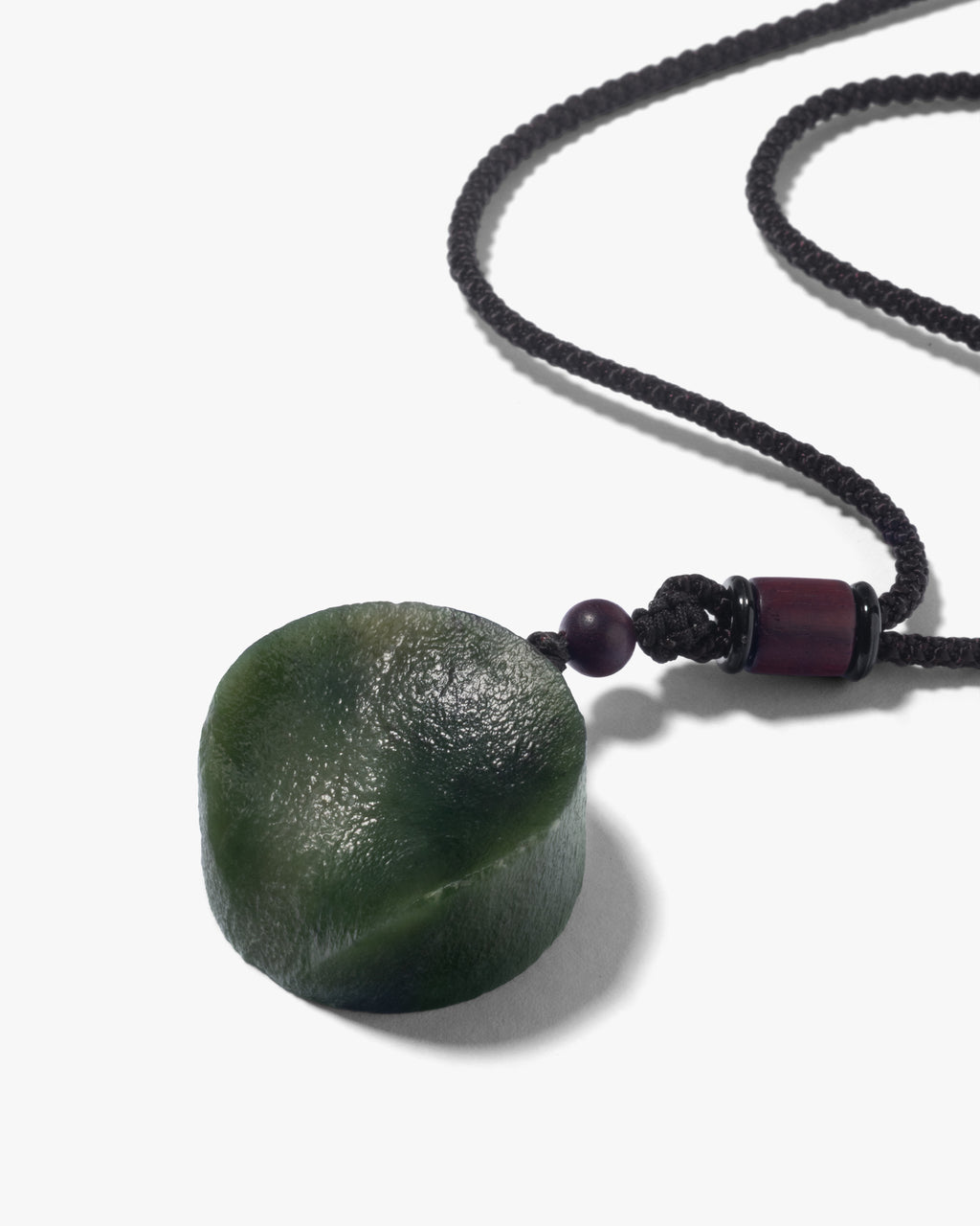 Worry Stone Necklace Pendant In Green Nephrite
